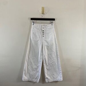 We The Free Wide Leg Jeans White High Rise Women's 25 Silver Button Fly Retro